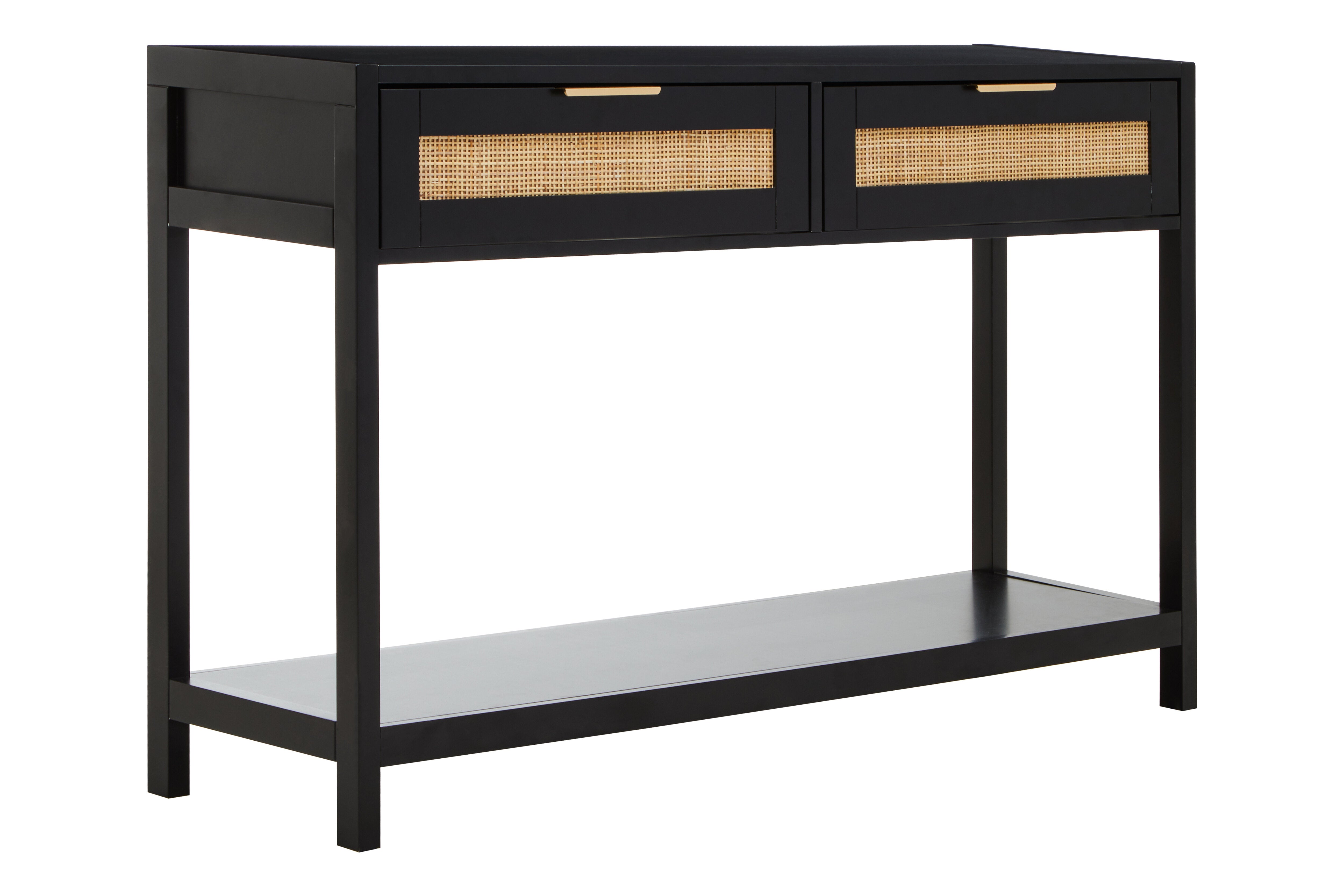Burwood Black Wood & Natural Rattan Console Table